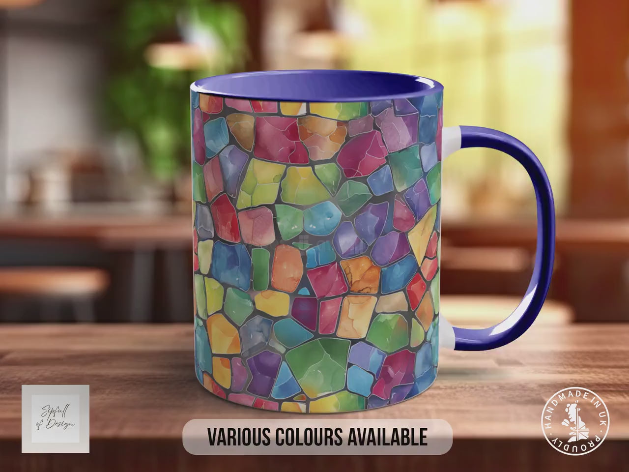 Watercolour Rainbow Stained Glass Pattern Full Wrap Coloured Art Mug - Design 12