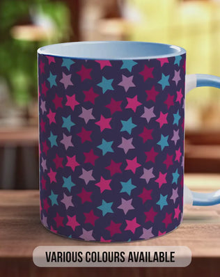 Blue & Purple Star Pattern Full Wrap Coloured Art Mug - Design 19