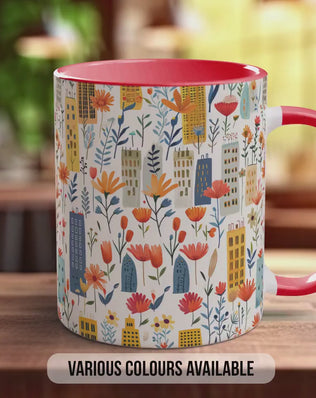 Cityscape Wildflower Pattern Full Wrap Coloured Art Mug - Design 6