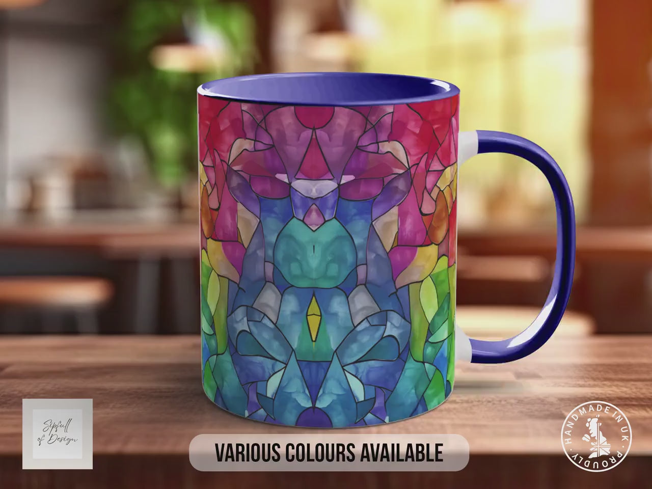 Watercolour Rainbow Stained Glass Pattern Full Wrap Coloured Art Mug - Design 8