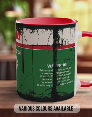 Castrol R Racing Motor Oil Mug – Retro Motorsport Gift for Car Lovers | Classic Castrol R40 Design | Handprinted in Sussex UK