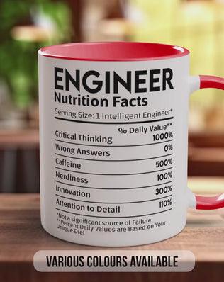 Funny Engineer Mug | Humorous Nutritional Facts Coffee Mug for Office Desk, Dishwasher Safe