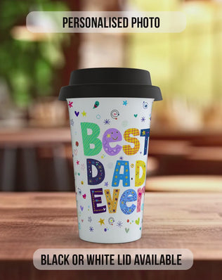 Best Dad Ever Travel Mug – Personalised Photo Gift with Blue Shirt, Father’s Day Insulated Mug, Custom Dad Coffee Cup