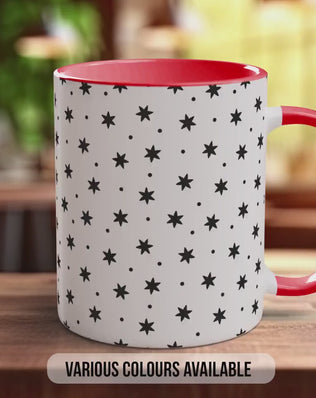Black Stars & Dots Pattern Full Wrap Coloured Art Mug - Design 13