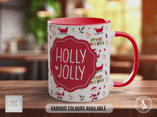 Holly Jolly Christmas Mug – Festive Santa & Sleigh Design | Cute Christmas Gift | Handmade in Sussex UK
