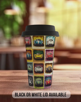 Speed Cars Travel Mug – Retro Motoring Double Insulated Coffee Cup