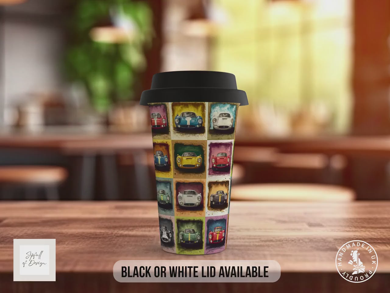Speed Cars Travel Mug – Retro Motoring Double Insulated Coffee Cup