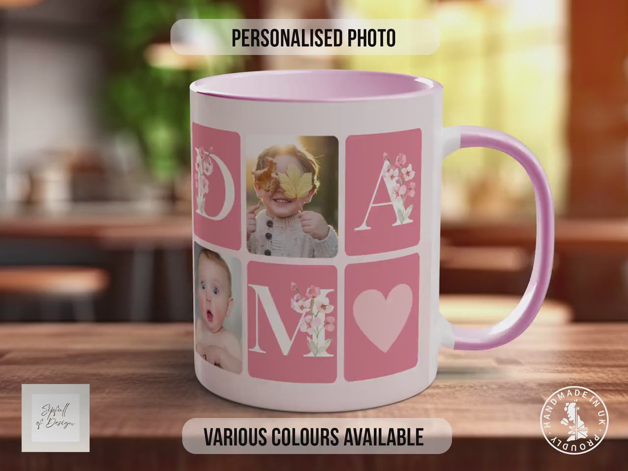 Grandma Mothers Day Personalised Photo Mug - Coloured with Your Photos - Coloured 11oz and Bone China 15oz options