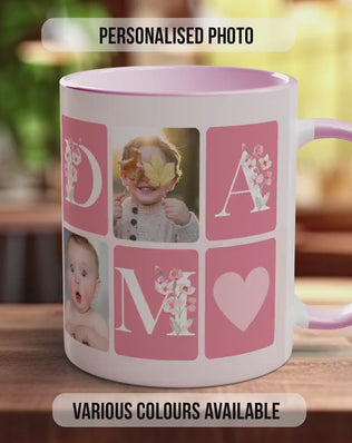 Grandma Mothers Day Personalised Photo Mug - Coloured with Your Photos - Coloured 11oz and Bone China 15oz options