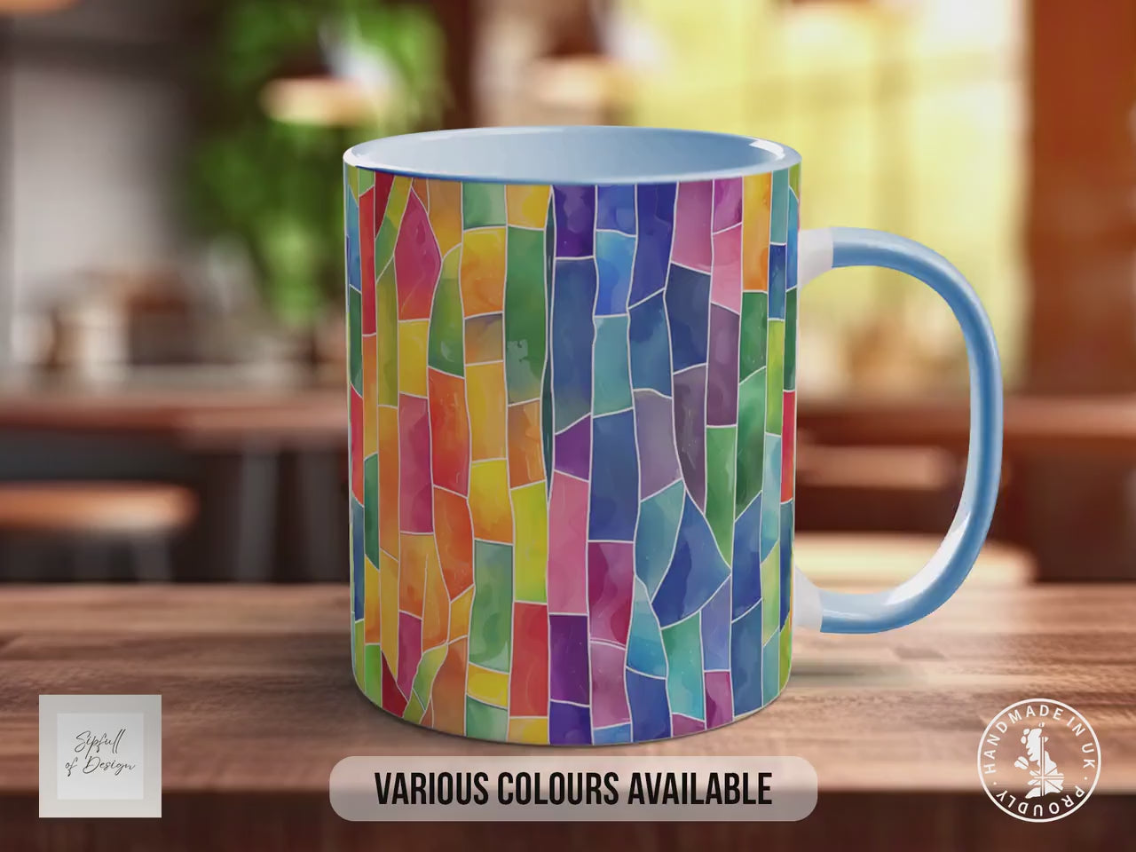Watercolour Rainbow Stained Glass Pattern Full Wrap Coloured Art Mug - Design 11