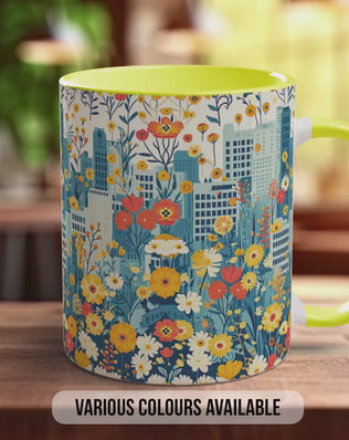 Cityscape Wildflower Pattern Full Wrap Coloured Art Mug - Design 14