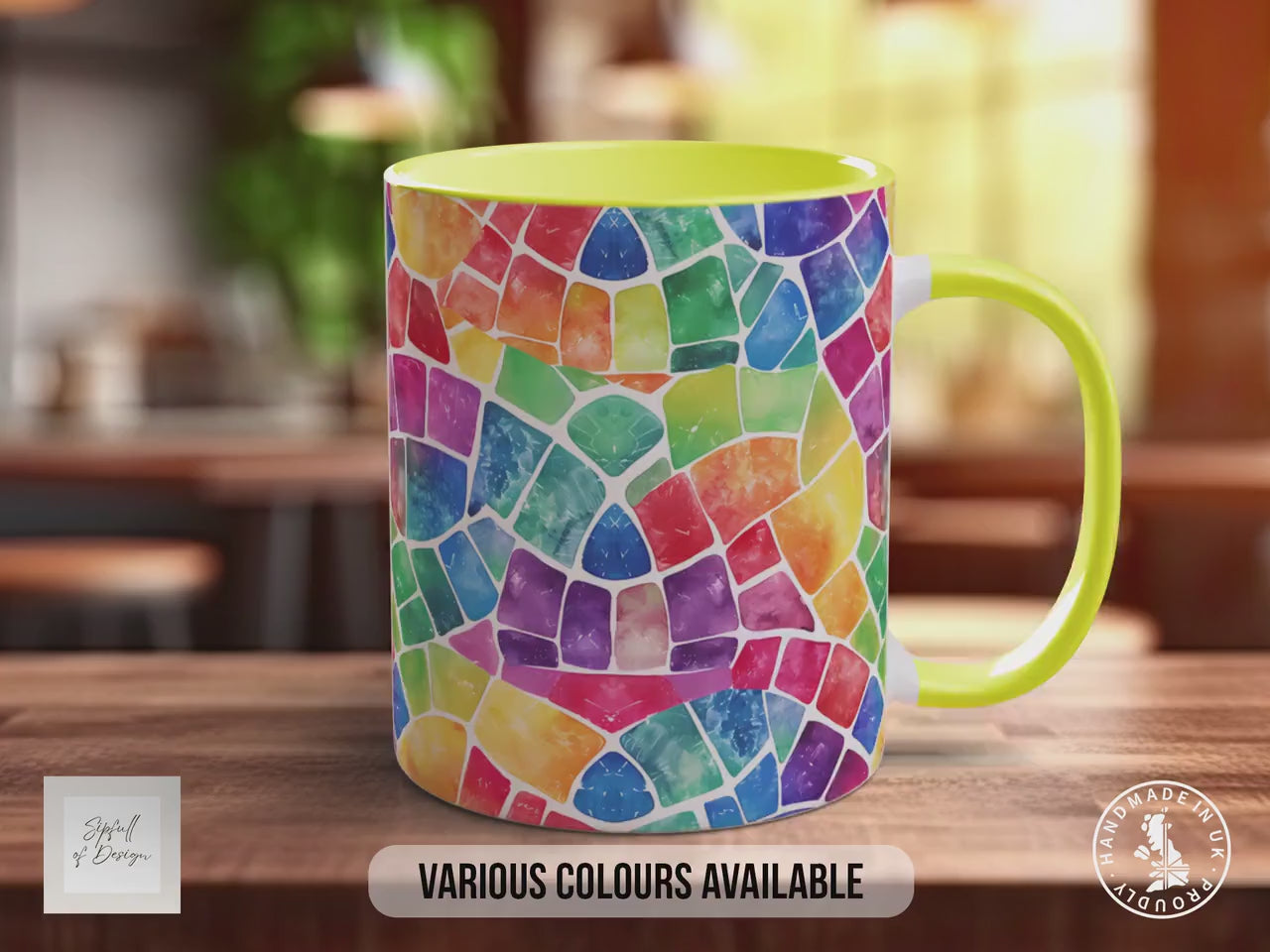 Watercolour Rainbow Stained Glass Pattern Full Wrap Coloured Art Mug - Design 1