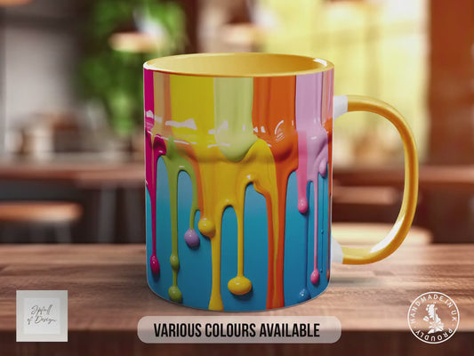 3D Paint Drip Mug | Full Wrap Colourful Coffee Mug | Ceramic, Bone China or Latte Mug | Abstract Art | Handmade UK