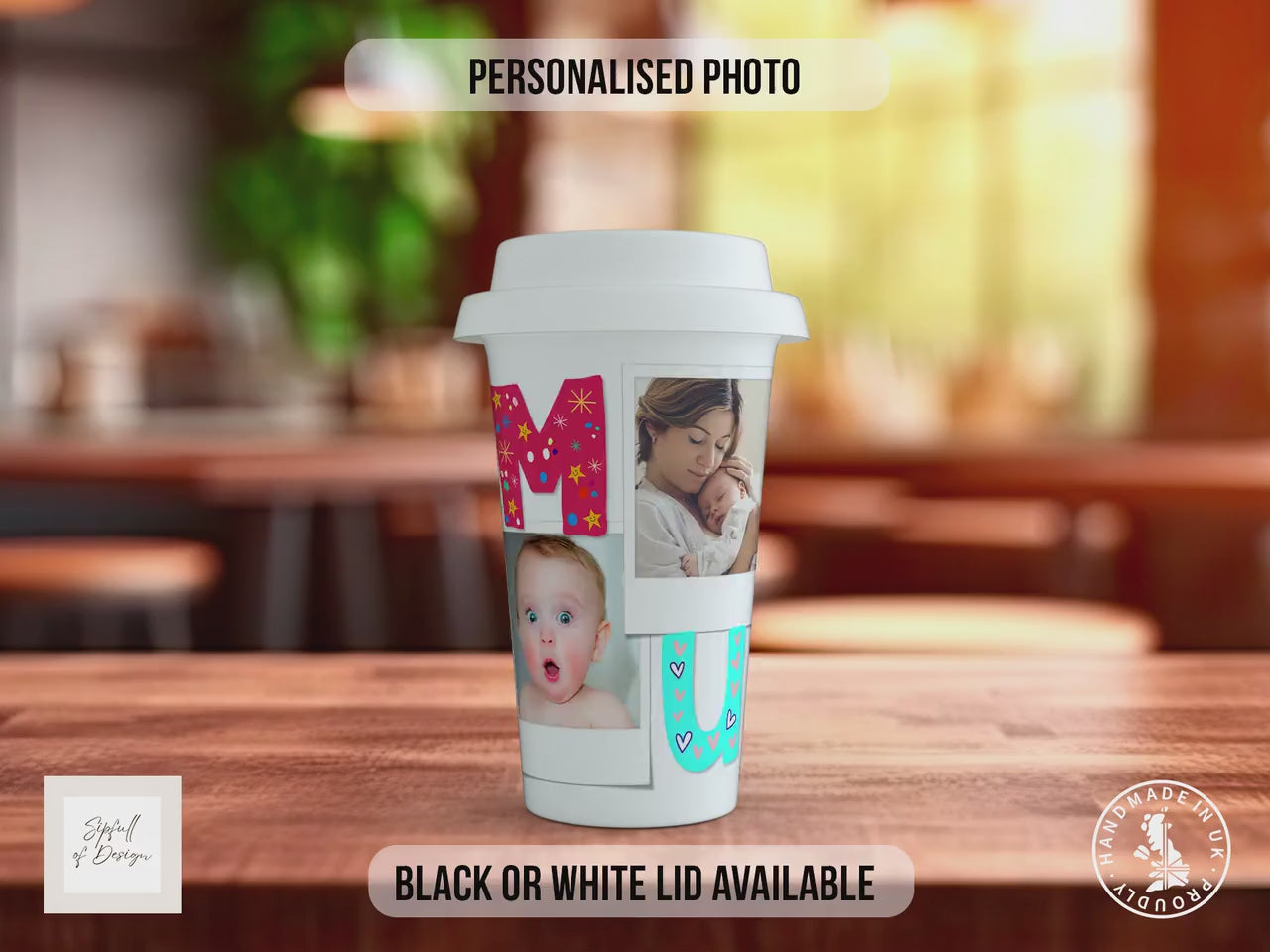 Personalised MUMMY Photo Travel Mug – Custom Coffee Cup with Black or White Lid – Mother’s Day or Birthday Gift