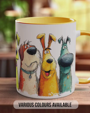 Colourful Dog Crowd Mug | Playful Dog Art | Handmade UK