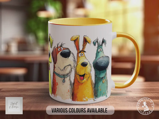 Colourful Dog Crowd Mug | Playful Dog Art | Handmade UK
