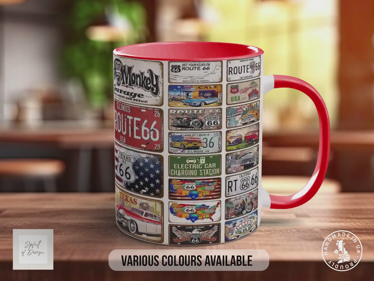 Route 66 Live to Ride Mug – Vintage US Highway Sign Collage – Classic American Road Trip & Biker Gift – Gas Monkey Garage – Various Colours