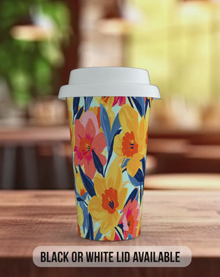 Birth Month Travel Mug – March Daffodil Handmade Insulated Coffee Mug With Spill Proof Lid