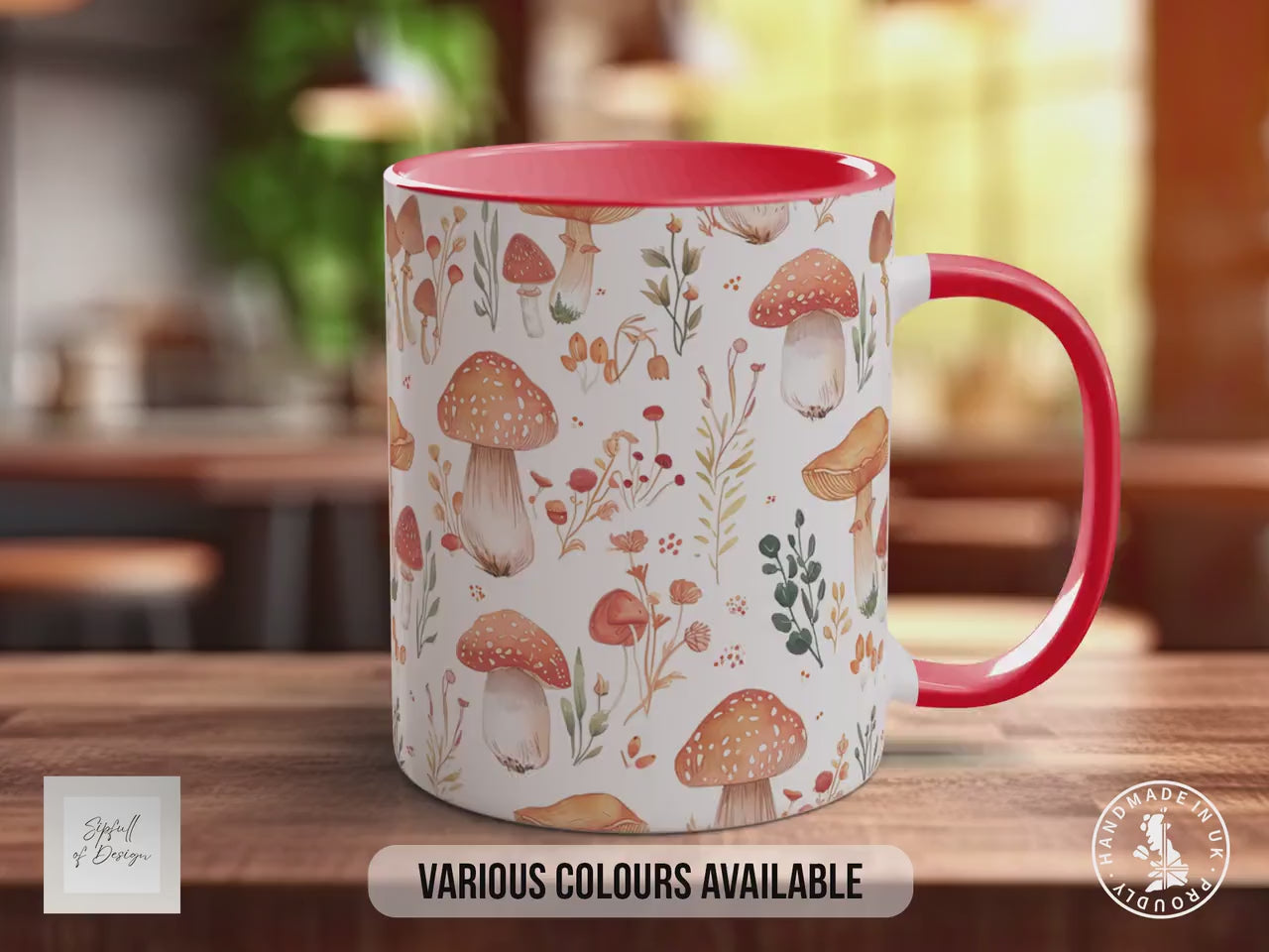 Mushroom Garden Pattern Full Wrap Coloured Art Mug - Design 6