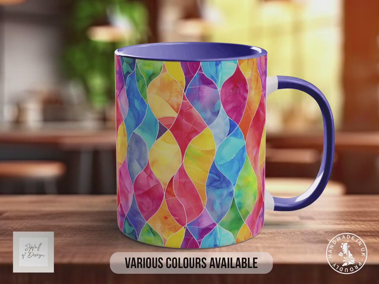 Watercolour Rainbow Stained Glass Pattern Full Wrap Coloured Art Mug - Design 3