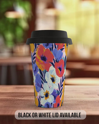 Birth Month Flowers Travel Mug - February Violet and Primrose - double insulated handmade coffee mug - Black or White Lid