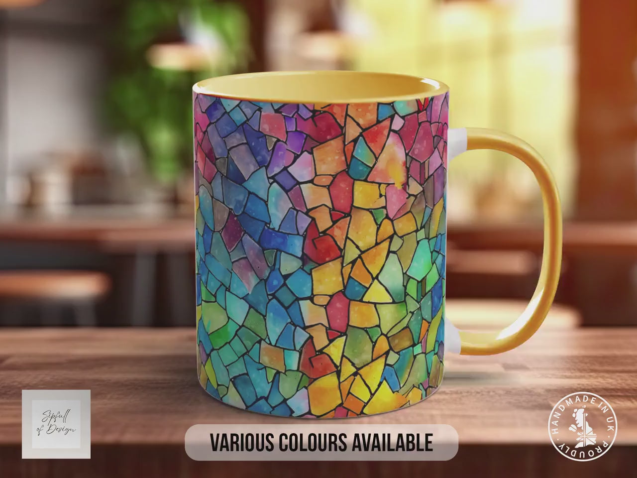 Watercolour Rainbow Stained Glass Pattern Full Wrap Coloured Art Mug - Design 2