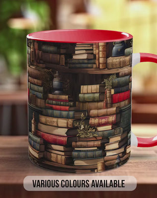 Book Shelf Pattern Full Wrap Coloured Art Mug - Design 12