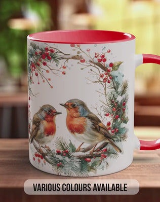 Christmas Robins Mug – Festive Ceramic Mug with Garland Design | Dishwasher Safe