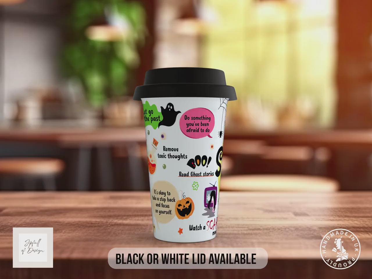 My Spooky Mug – Halloween Travel Mug with Positive Quotes – Cute Autumn Coffee Cup with Black or White Lid