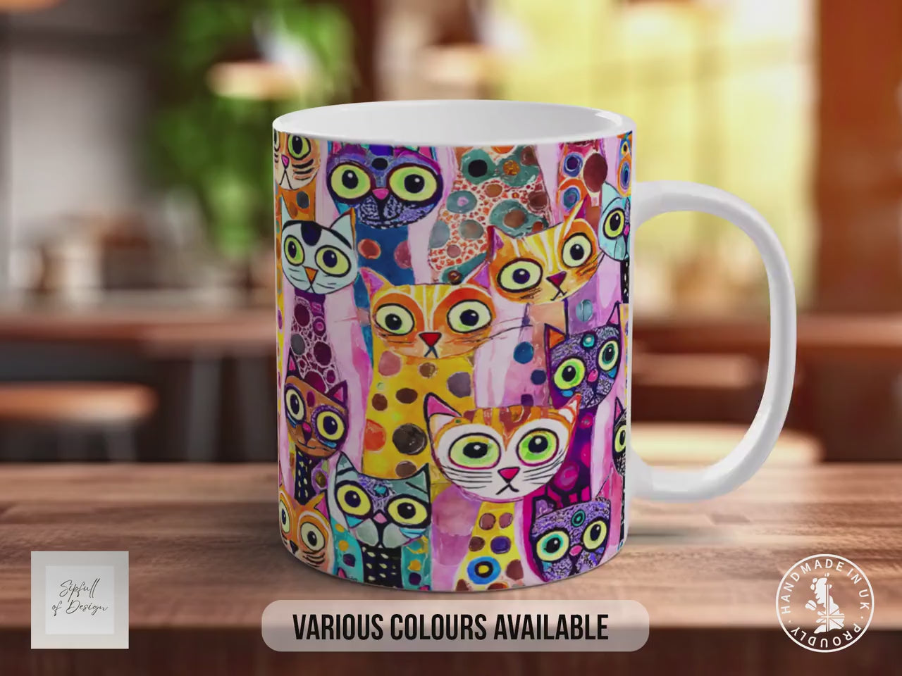 Colourful Cat Crowd Mug | Cat Lover Gift | Playful Cats Pattern | Handmade UK