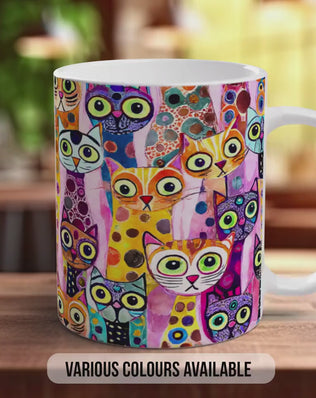 Colourful Cat Crowd Mug | Cat Lover Gift | Playful Cats Pattern | Handmade UK