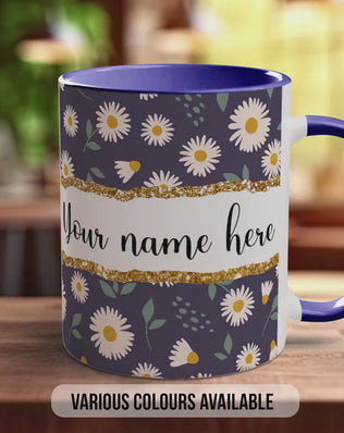 Personalised Daisy Mug – Coloured Bone China Mug with Floral Design & Positive Quote