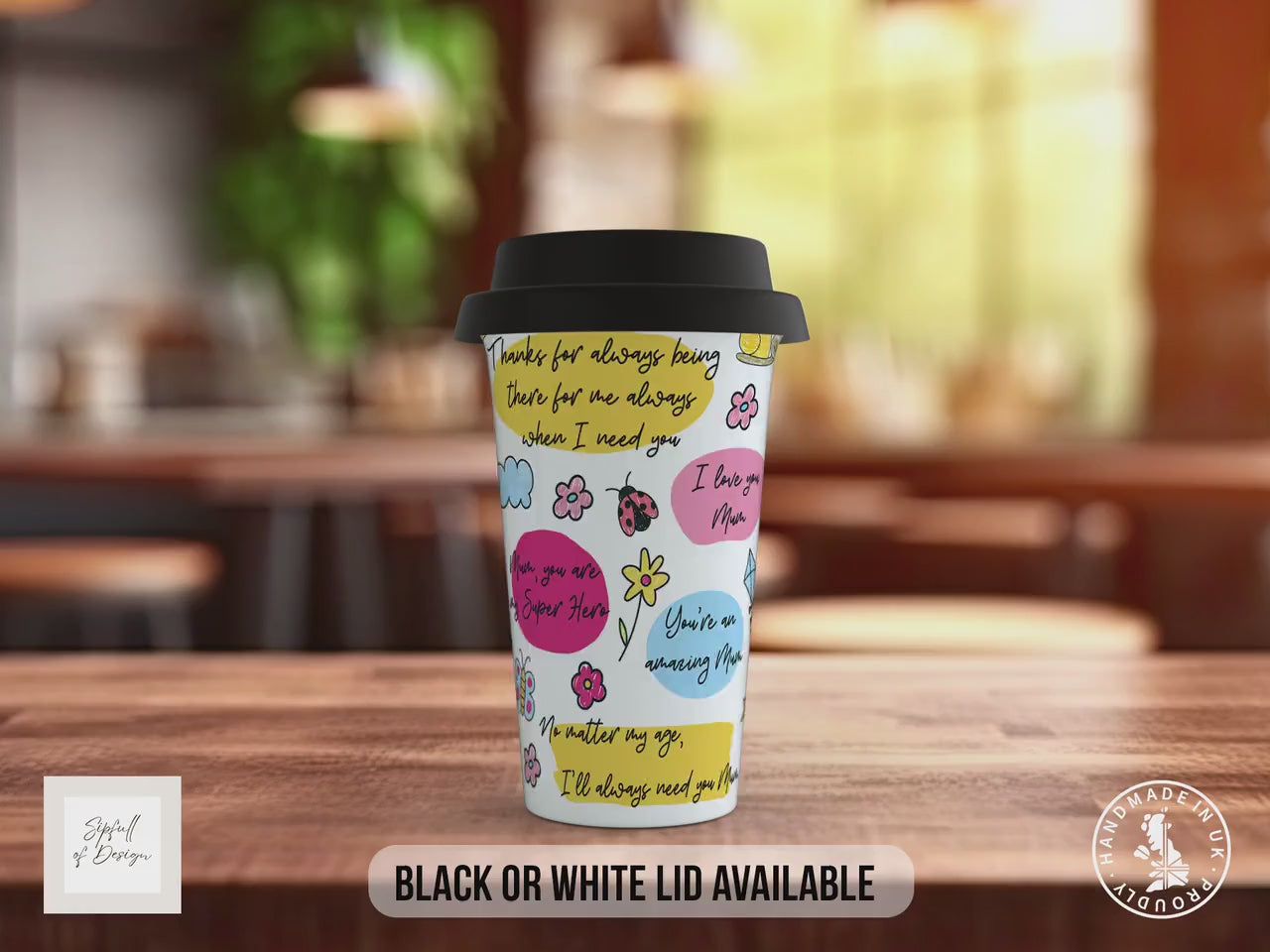 Best Mum Ever Travel Mug – Colourful Mother’s Day Gift – Insulated Coffee Cup with Black or White Lid