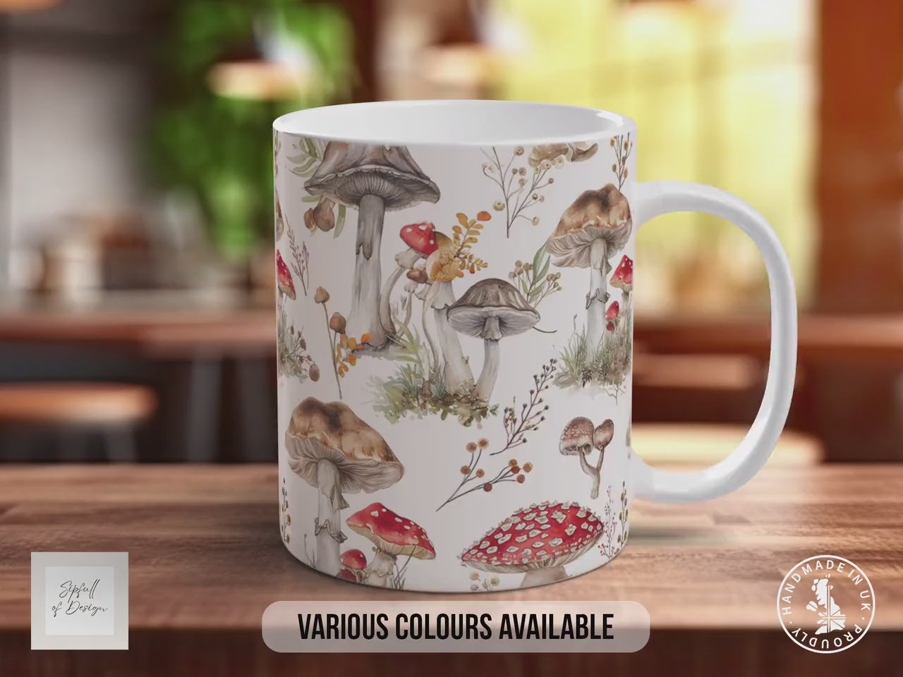 Mushroom Garden Pattern Full Wrap Coloured Art Mug - Design 3