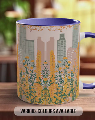 Cityscape Wildflower Pattern Full Wrap Coloured Art Mug - Design 12