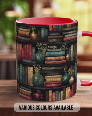 Book Shelf Pattern Full Wrap Coloured Art Mug - Design 6