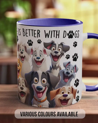 Life Is Better With Dogs Mug | Dog Lover Gift | Happy Dog Illustration