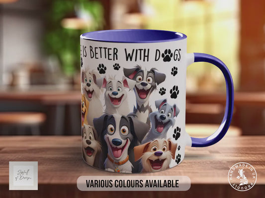 Life Is Better With Dogs Mug | Dog Lover Gift | Happy Dog Illustration