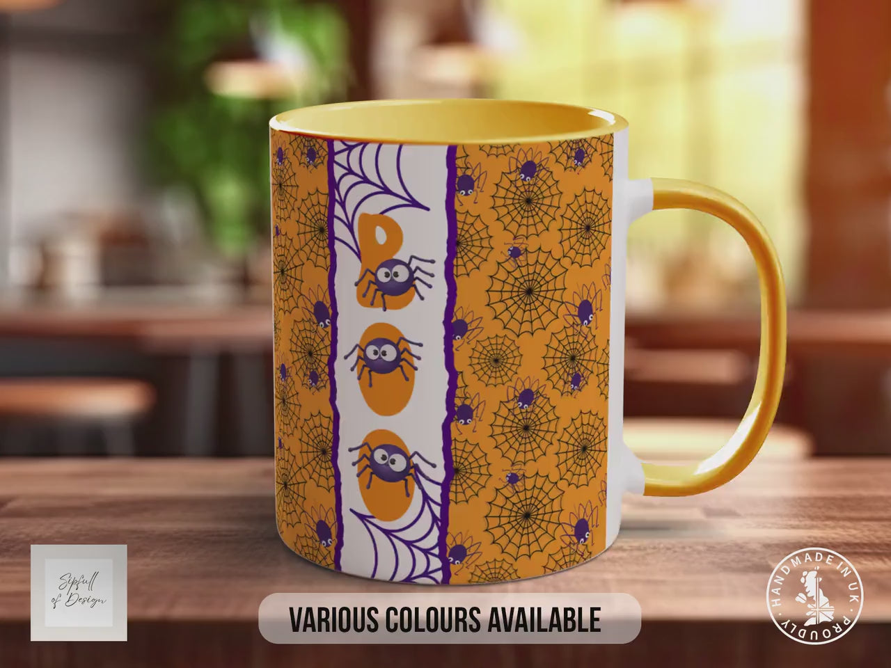 Halloween Spider Web Mug: Colorful Spiders & "BOO" Coffee Cup