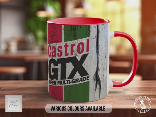 Castrol GTX Mug – Retro Motor Oil Design | Vintage Garage Gift for Car Lovers | Handmade in Sussex UK