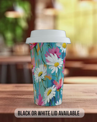 Birth Month Travel Mug – April Daisy and Sweet Pea – Double Wall Insulated Coffee Mug