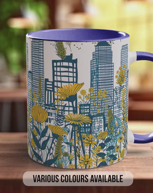 Cityscape Wildflower Pattern Full Wrap Coloured Art Mug - Design 8