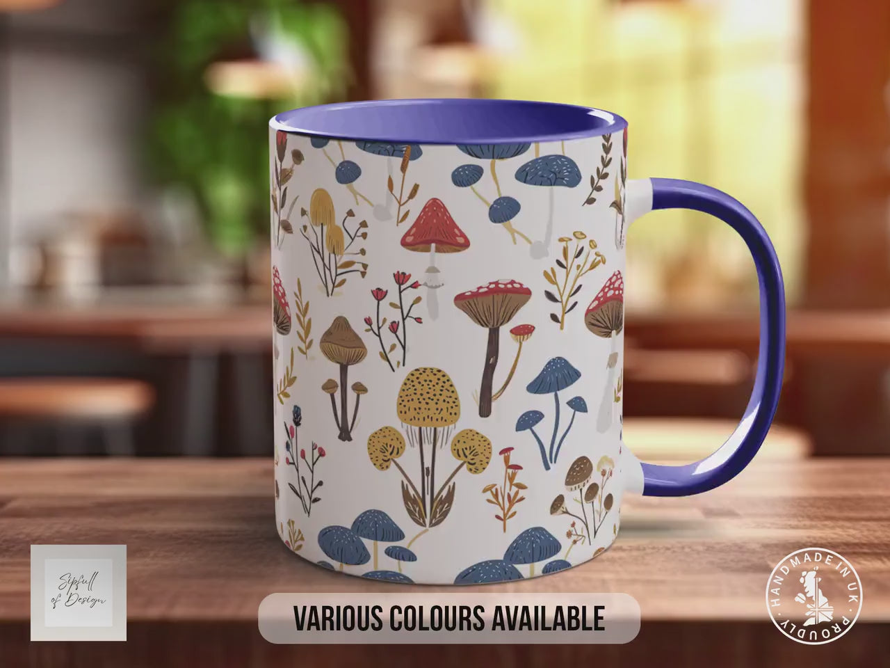 Mushroom Garden Pattern Full Wrap Coloured Art Mug - Design 4