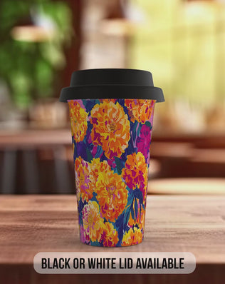 Birth Month Travel Mug - October Marigold Cosmos - Double Wall Tumbler, Spill Proof
