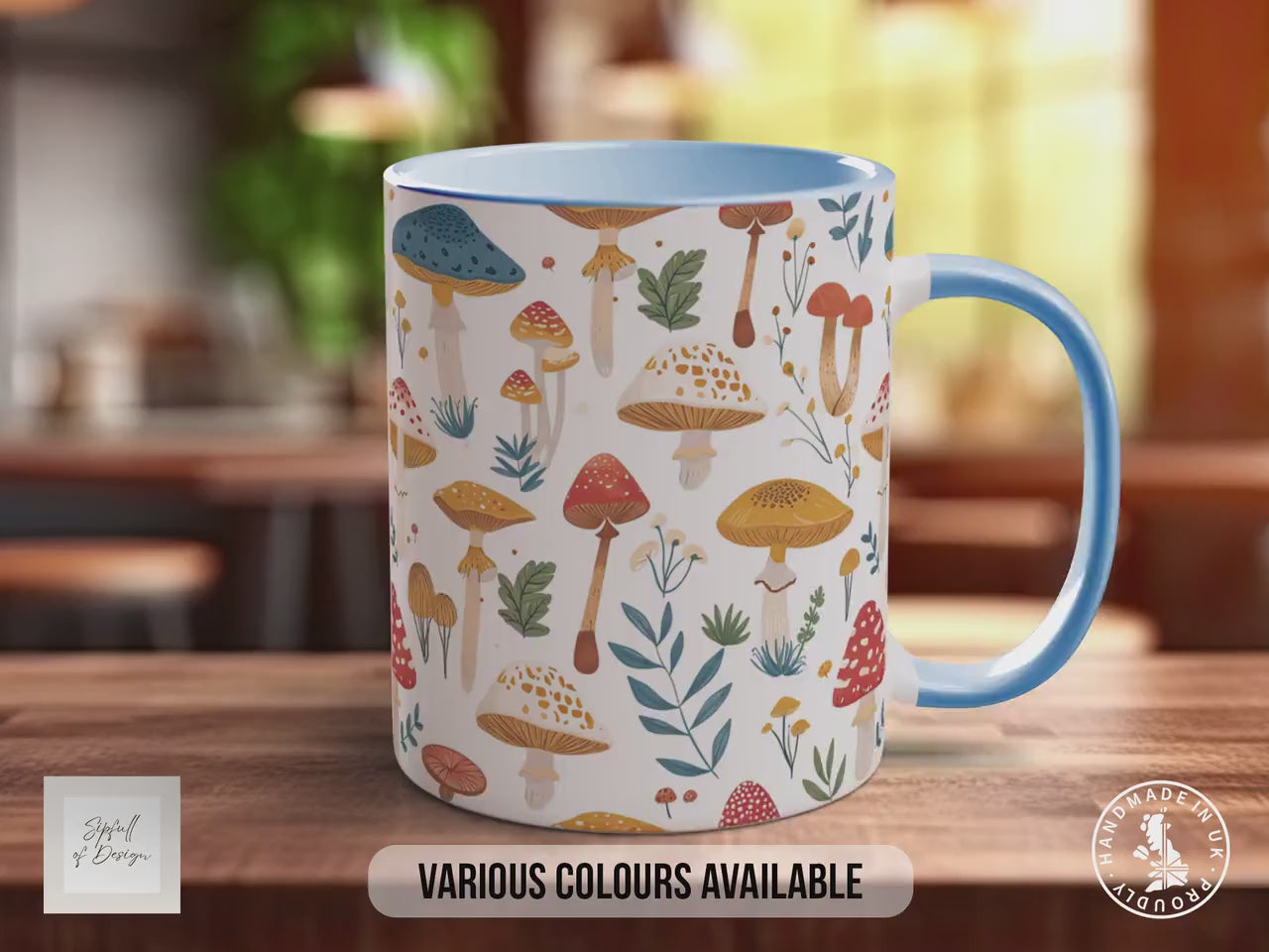 Mushroom Garden Pattern Full Wrap Coloured Art Mug - Design 11