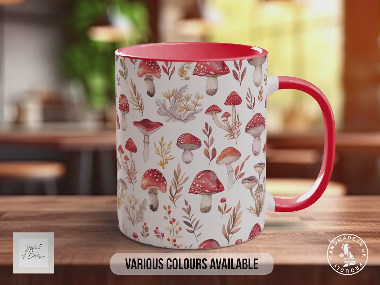 Mushroom Garden Pattern Full Wrap Coloured Art Mug - Design 10