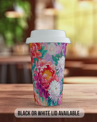 Birth Month Flowers Travel Mug - November Chrysanthemum - double insulated handmade coffee mug - Black or White Lid