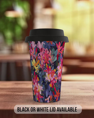 Birth Month Travel Mug – June Rose & Honeysuckle Floral Design – Double Insulated Coffee Mug