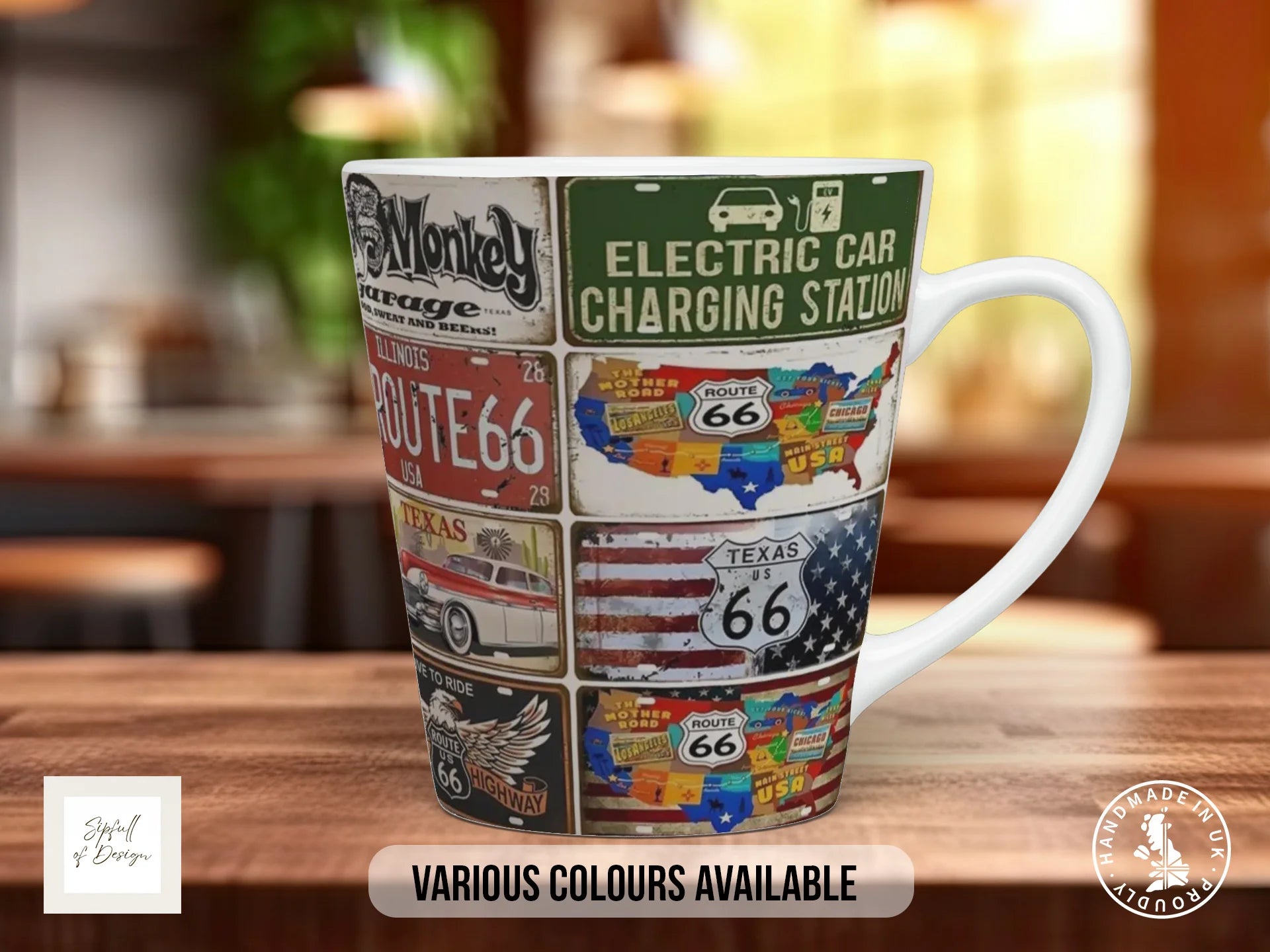Retro Route 66 Mug | Vintage US Highway & Licence Plate Gift 12oz Latte