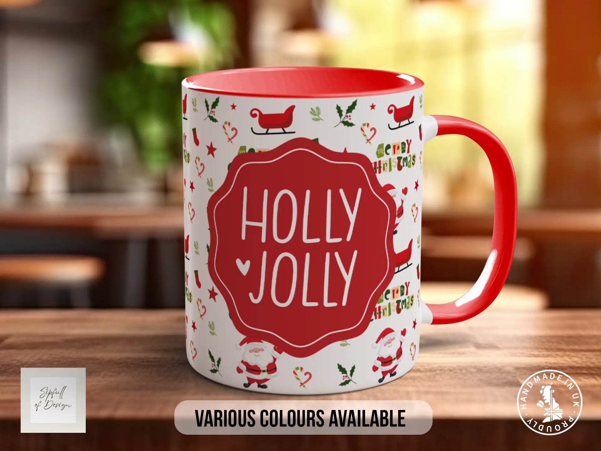 Holly Jolly Christmas Mug – Festive Santa & Sleigh Design